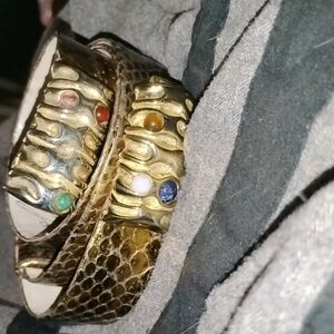 Judith Leiber Gold Snakeskin Belt With Semi-precious Stones (S) 28-32 Waist